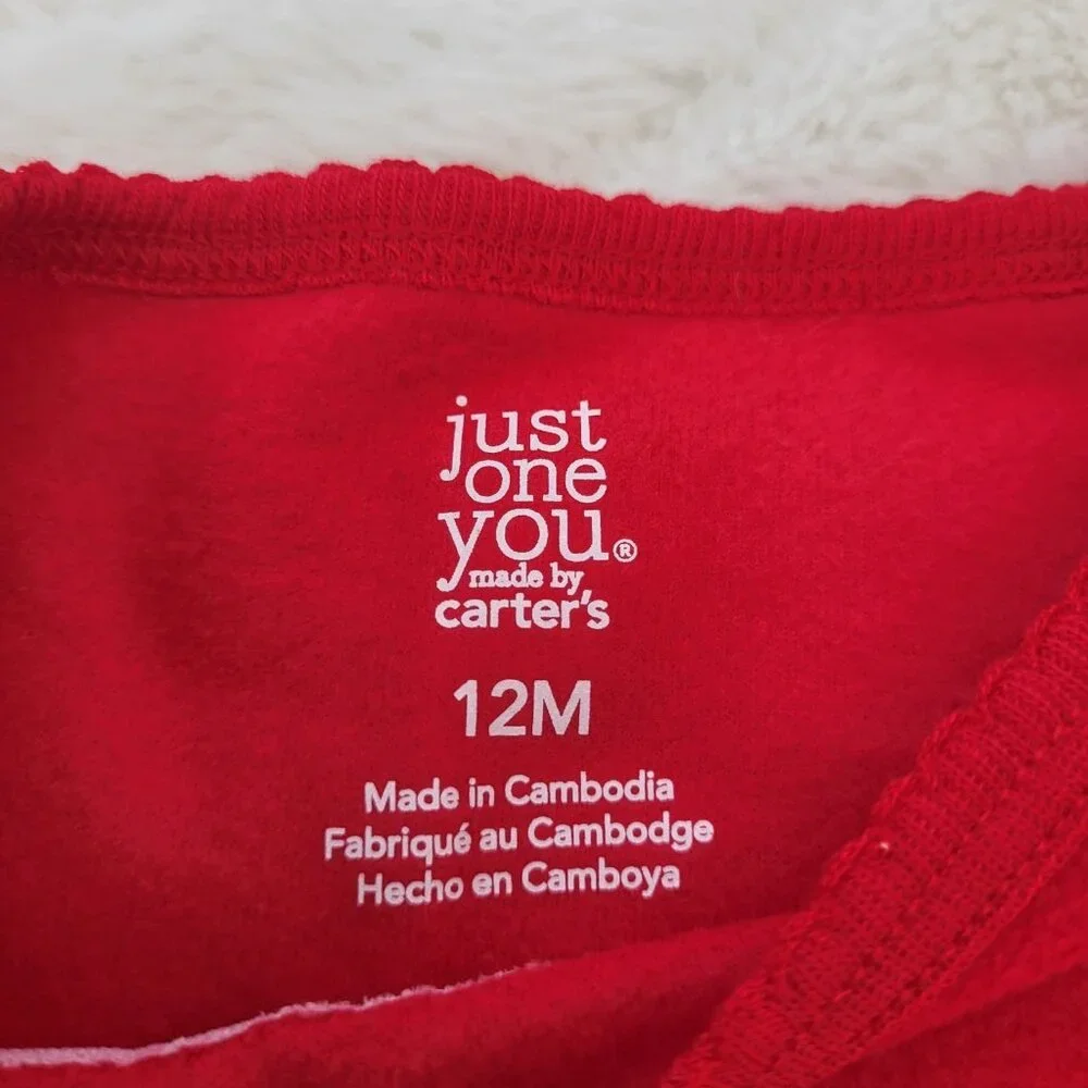 Carter's Just One You Christmas Pajamas Baby 12 Months‎  Red Pink Fleece...